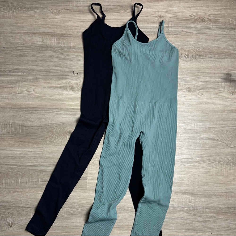 Black and Teal Jumpsuit Bodysuit Spaghetti strap tight fitting size S